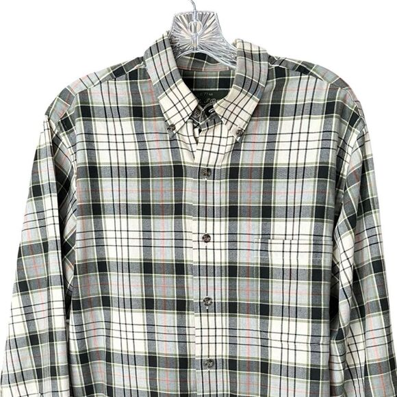 Orvis Mens Long Sleeve Button Down Shirt Cotton-Flannel Plaid Green/Cream Large - Picture 3 of 10